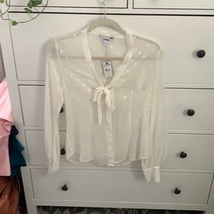 Express size Sm sheer white polka dot long sleeve top!